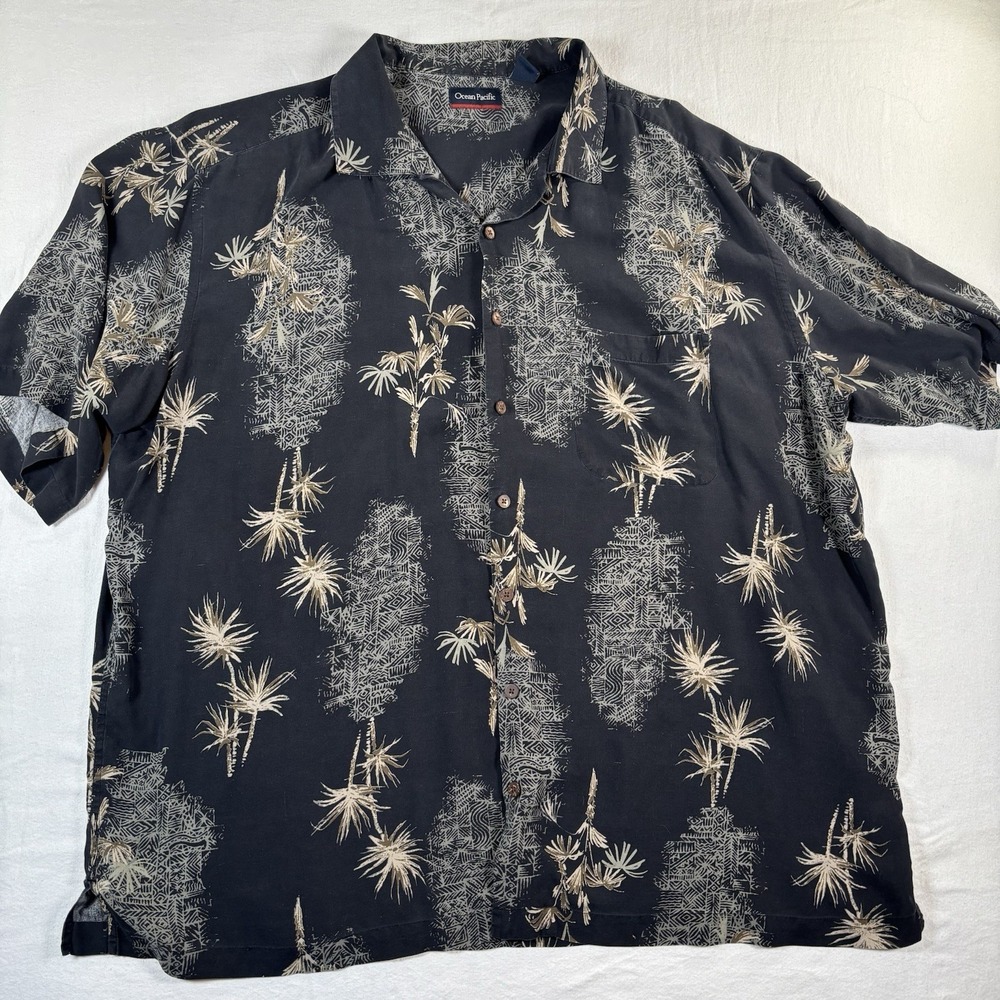 Ocean Pacific Men's 3XLT Hawaiian Shirt 100% Silk Short Sleeve Button Up